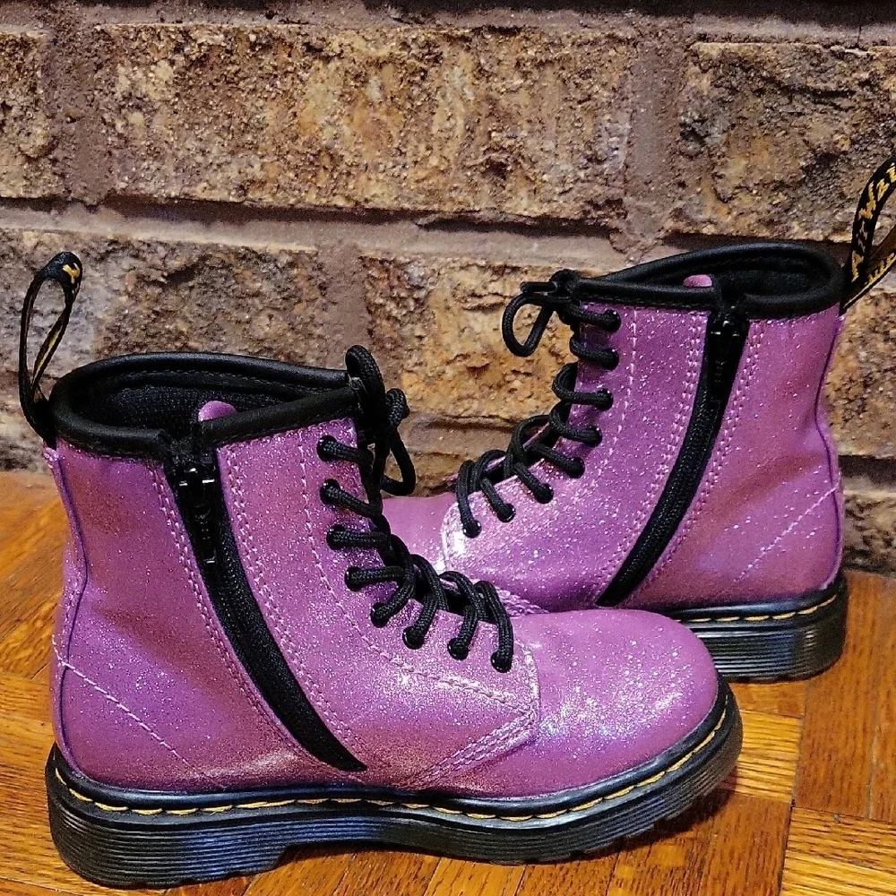 Dr. Martens Purple Lace Up Boots Youth US 10 Sparkle Combat